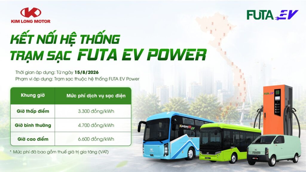 Kim Long Motor kết nối hệ thống trạm sạc FUTA EV Power cho các dòng xe điện